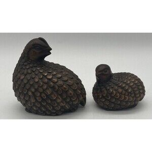 Vintage Set of 2 Arnel's Quail Ceramic Figurines Brown Large and Small